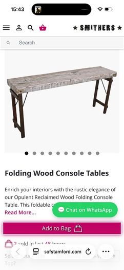 Ex display Smithers of Stanford reclaimed wood rustic foldaway console table