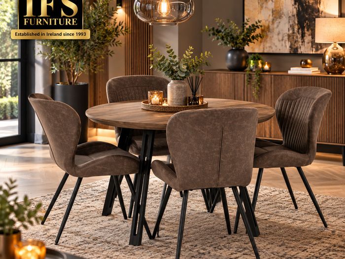Round dining table and four chairs set