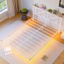 King Size Floating Bed Frame with LED Lights and Charging Station, Metal Platform Bed Frame King Size with Wooden Storage Headboard White and OAK Image 6