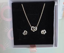 Pandora necklace/earrings infinity/heart perfect condition fully hallmarked