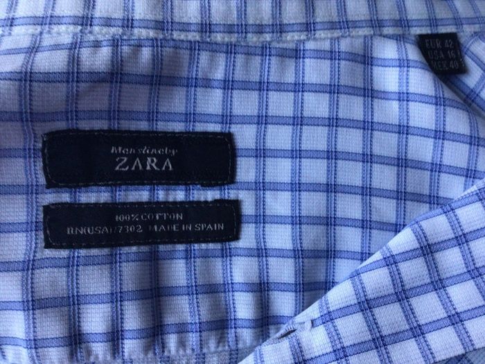 Zara Man blue & White small check cotton shirt M 42 inch Chest postage included