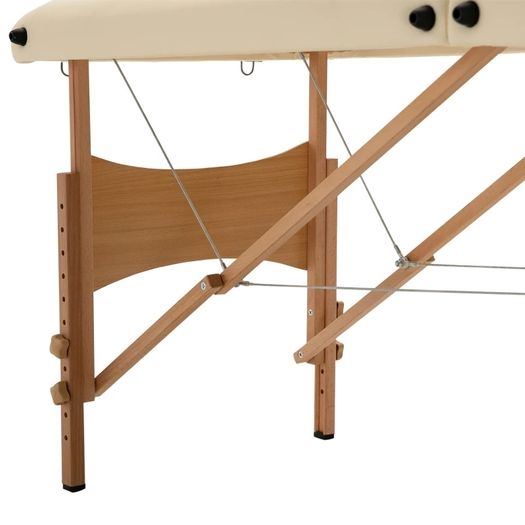 Portable Massage Bed, Foldable Spa Beauty Massage Table with 2 Sections, Carry Bag and Wooden Frame, Cream White