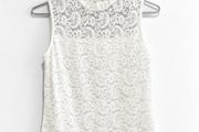 Pre Owned White Floral Lace High-Neck Shell Top