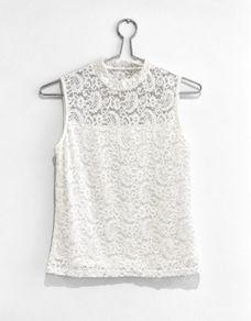 Pre Owned White Floral Lace High-Neck Shell Top