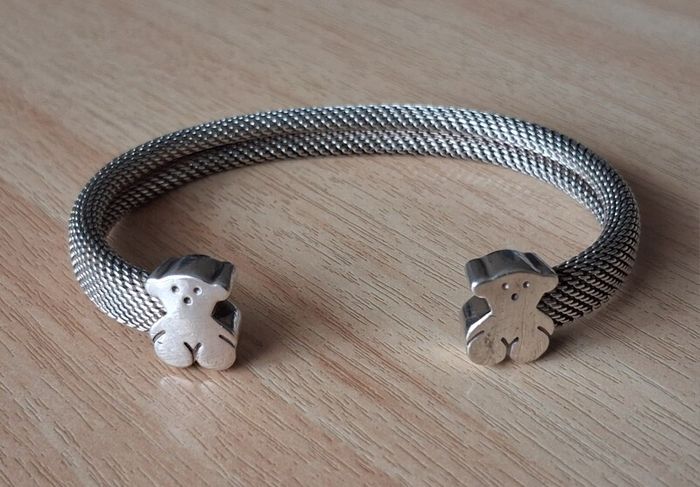 Tous silver mesh bangle bracelet with teddy bears