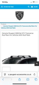Genuine Peugeot 5008 Set Of 2 Transverse Roof Bars For Vehicles With Roof Rails