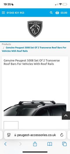 Genuine Peugeot 5008 Set Of 2 Transverse Roof Bars For Vehicles With Roof Rails
