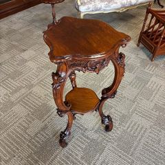 19th century mahogany Rocco revival two tier occasional tripod table