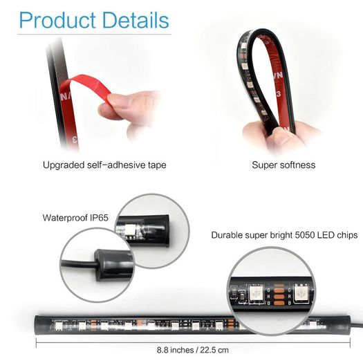 4PCS RGB 72LED Car Interior Atmosphere Decor Light Strips Music Control Dimmable