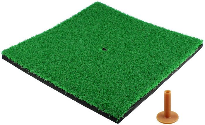 Golf Hitting Mats Indoor/Outdoor SBR Golf Mats with Rubber Tee Holder for Driving Range Practice, Backyard Use - Green, 12 X 12 Inch & 12"X24"