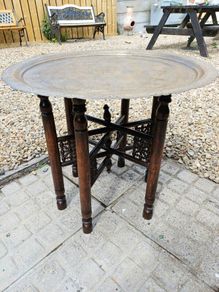 Antique Moroccan Brass Tray Table