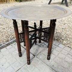 Antique Moroccan Brass Tray Table