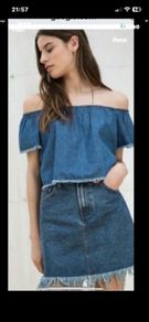top betshka size medium denim off shoulder top