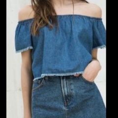 top betshka size medium denim off shoulder top