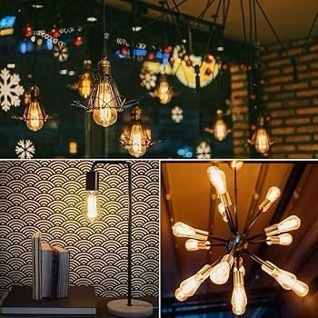 Edison Light Bulbs - Vintage Style E27 Edison Screw Bulb Squirrel Cage - Amber Warm Dimmable - ST64 60W - Pack of 6.