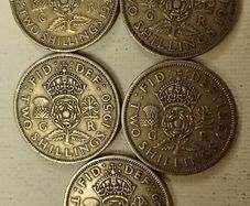Five English 2 Shilling Coins 1948 to 1951