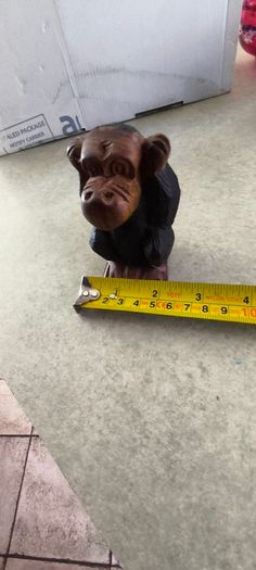 1970s Vtg. 5.5 inches Carved Wood Monkey Primitive Folk Art - Hear No Evil/MOP Eyes