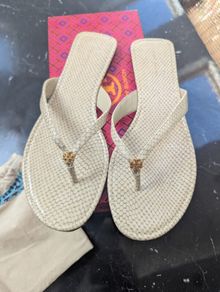 Tory Burch designer snakeskin flip flops