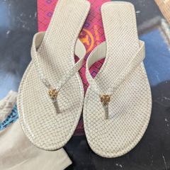 Tory Burch designer snakeskin flip flops
