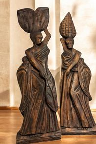 Pair of Vintage Hand Carved Wooden African Wall Sculptures