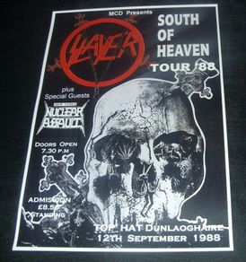 SLAYER concert poster Top Hat Dunlaoghaire Dublin 1988 South Of Heaven Tour repo