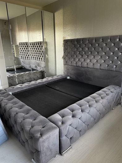 Gorgeous Oversized Grey Chesterfield-style Double Bed Frame For Sale!
