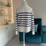 Zara Ladies Beige and Navy Striped Cardigan Image 8