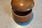 Antique Treen Pot Small Antique Treen Pot.Screw-on mushroom shaped lid.Polished light colored wood, possibly yew or sycamore.