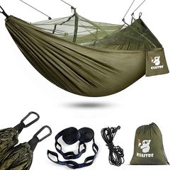 Camping Hammock with Mosquito Net - 210T Quick-drying Parachute Nylon Lightweight Portable Travel Hammock for Backpacking, Camping, Hiking and Beach Adventure (FREE POSTAGE)