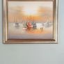 Framed Oil Painting on canvas of sailboats at sunset signed.. Image 3