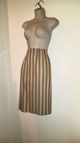 Paul Costelloe Dressage Pencil Grey and Yellow Stripped Wool Skirt Size 8