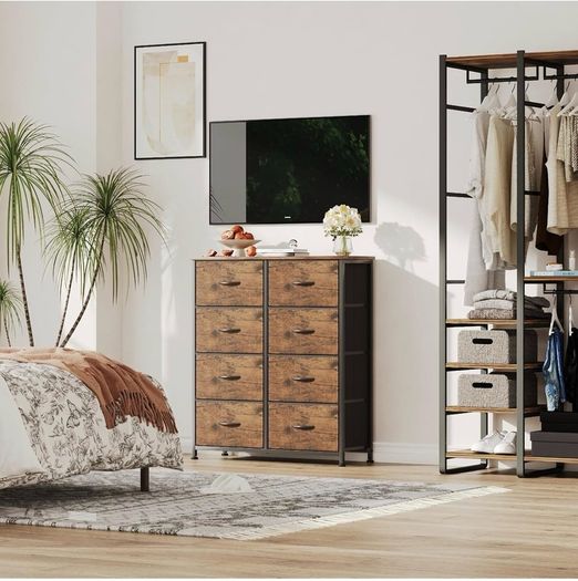 8 Drawers Chest of Drawers, Fabric Storage Dresser Vertical with Spacious Wooden Tabletop