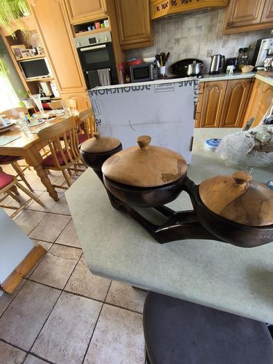 Vintage Hand-Carved African Centerpiece Serving Dish With lids.