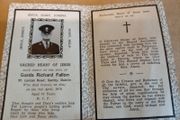 HISTORICAL RARITY: 1970 Garda Richard Fallon (Original Funeral Card.  First Garda Killed in The Troubles. Original)