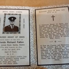 HISTORICAL RARITY: 1970 Garda Richard Fallon (Original Funeral Card.  First Garda Killed in The Troubles. Original)