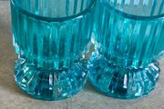 Double Sided Blue Ribbed Candlestick/Tealight Holders- Set of 2.