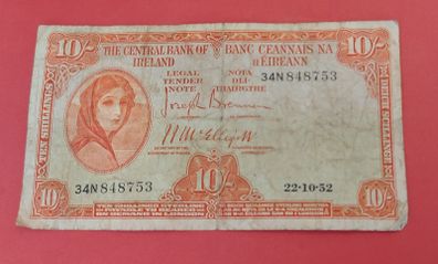 Irish 1952 Lavery ten shilling banknote in Fine  condition