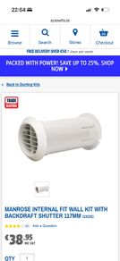 manrose internal fit wall kit 117mm- new and unused