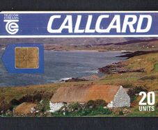 1991 Ireland 20 unit Cottage Definitive Call Card with Gemlus Gem1 Chip, College Green Address, Flag (bottom right corner), No Barcode Used. Telecom Eireann card number 1024.
