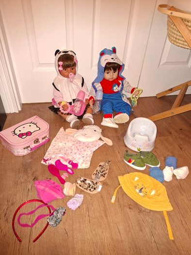 2 Reborn Baby Dolls+Moses basket+over 50 pieces of clothing and accessories, excellent condition