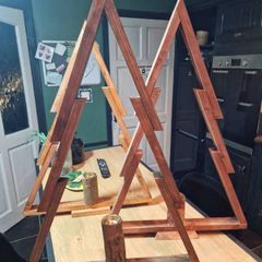 hand made wooden trees with tealight