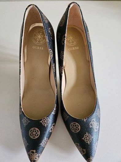 Guess Brown Logo-Print Court Shoes Brocr-Brown RRP 129e 6 UK & 7 UK NEW & BOXED perfect for Christmas party