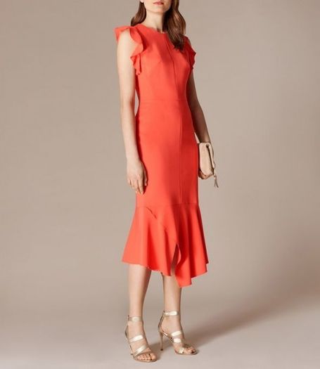 Karen Millen Frilly Dress SIZE 10 Coral