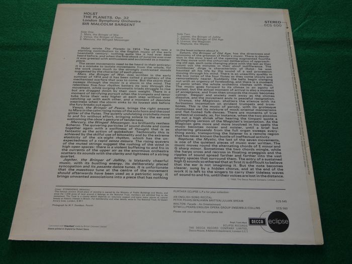 Holst The Planets Lso Uk Pressing 1971 Lp