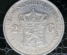 1929  Netherlands Silver  2 1/2 Gulden - Wilhelmina