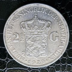 1929  Netherlands Silver  2 1/2 Gulden - Wilhelmina