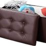 NEW SALE | Folding Ottoman Bench Storage Box with Lid, Large Storage Seat Faux Leather Footstool Toy Storage Box, Brown, 76 x 38 x 38 cm Image 3