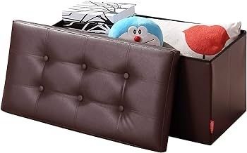 NEW SALE | Folding Ottoman Bench Storage Box with Lid, Large Storage Seat Faux Leather Footstool Toy Storage Box, Brown, 76 x 38 x 38 cm