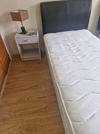 single bed base, mattress and headboard