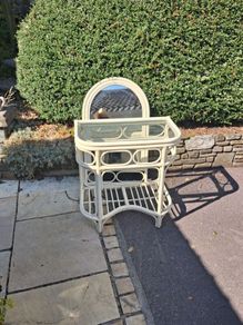 Cane hall table with matching mirror